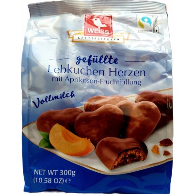 Max Weiss Lebkuchen Herzen Vollmilch perníčky v mléčné čokoládě s meruňkovou náplní 300 g – Zboží Dáma