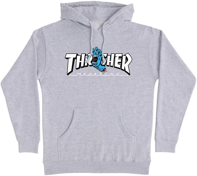 SANTA CRUZ mikina Thrasher Screaming Logo P/O Hooded Heavyweight Sweatshirt Mens Santa Cruz Grey
