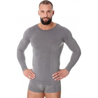 Brubeck pánské tričko Merino LS11600 šedá