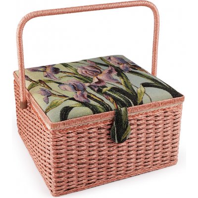 Kazeta / košík na šití gobelín, střední, 1 zelená šalvěj světlá pudrová – Hledejceny.cz