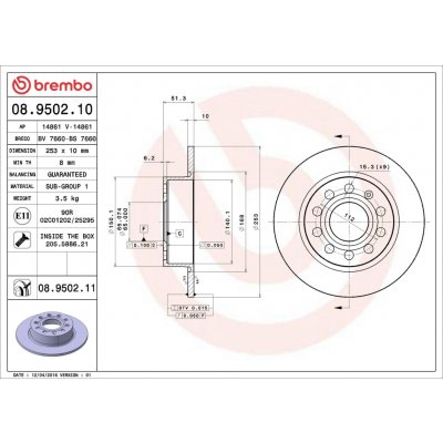 Brzdový kotouč BREMBO 08.9502.11 | Zboží Auto