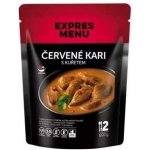 Expres menu Červené kari s kuřetem 600. Intenzivní chuťový zážitek z Thajska Vám dopřeje pikantní omáčka se šťavnatými kousky kuřecích prsou s kokosovým mlékem kari koriandrem a limetkou. 600 g – Zboží Dáma