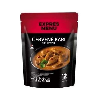 Expres menu Červené kari s kuřetem 600. Intenzivní chuťový zážitek z Thajska Vám dopřeje pikantní omáčka se šťavnatými kousky kuřecích prsou s kokosovým mlékem kari koriandrem a limetkou. 600 g – Zboží Dáma