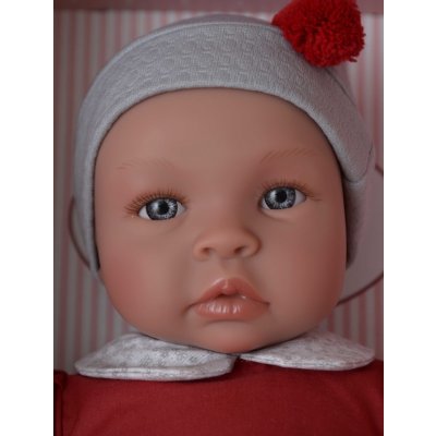 Asivil Realistické miminko Leo v červeno-šedém oblečku