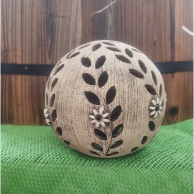 Keramická koule na svíčku s větvičkou a kytičkou 12 cm Motiv: Šamotová – Sleviste.cz
