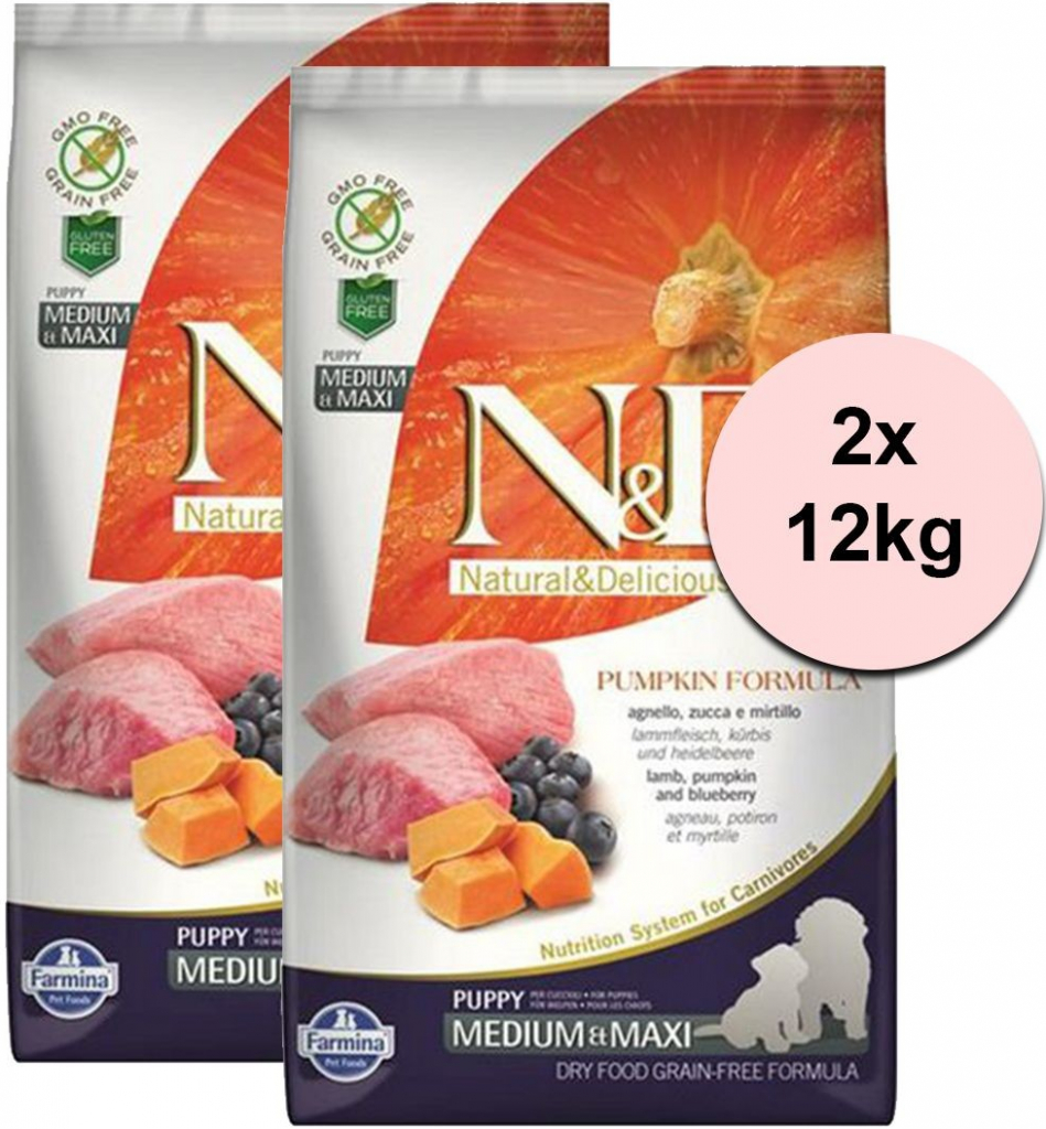 N&D Pumpkin Puppy Medium & Maxi Grain Free Lamb & Blueberry 2 x 12 kg