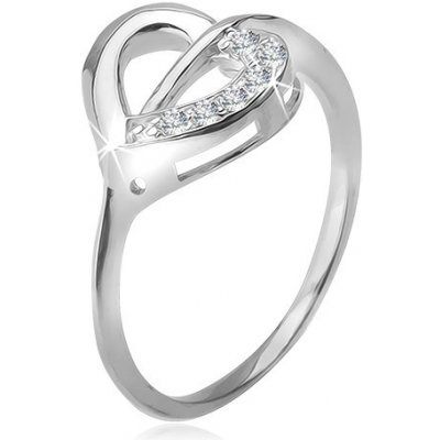 Šperky eshop prsten ze stříbra 925 kontura srdce s čirou a zirkonovou polovinou K4.8 – Zboží Mobilmania