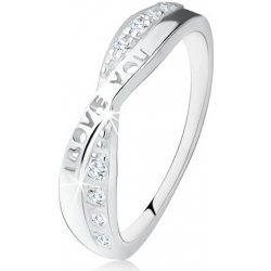 Šperky eshop Stříbrný prsten 925 překřížená ramena zirkony nápis "I LOVE YOU" S76.04