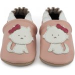 Carozoo Kožené capáčky s gumovou podrážkou růžové s kočičkou Růžová – Zboží Dáma