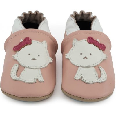 Carozoo Kožené capáčky s gumovou podrážkou růžové s kočičkou Růžová – Zboží Dáma