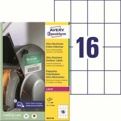 Avery Zweckform B5274-50 Odolné PP etikety 52x74 mm 800 ks bílé – Sleviste.cz