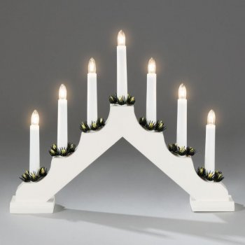 Vánoční svícen BÍLÝ dřevěný s LED