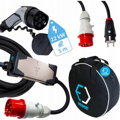 Eveline Max Chytrá přenosná nabíječka TYP 2 CEE 5-Kolík 32A 3fáze 22kW 5 8m Celková délka 8m přímý Nástěnný držák pro přenosnou nabíječku Žádný – Zboží Mobilmania