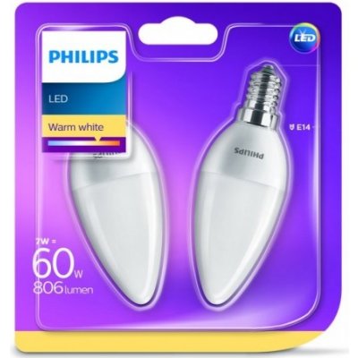 Philips LED žárovka svíčka B38 E14 60W 827 FR ND 806Lm Blistr 2KS – Zboží Mobilmania