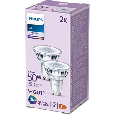 Philips 2x LED žárovka GU10 s reflektorem 4,6W = 50W 390 lm 4000K denní bílá – Zboží Živě