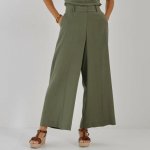 Široké kalhoty s příměsí lnu khaki – Zboží Mobilmania