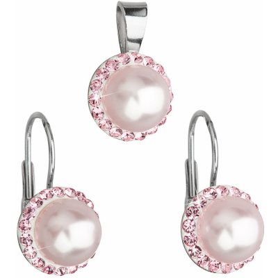 Swarovski sada s krystaly náušnice a přívěšek růžová perla kulaté 39091.3