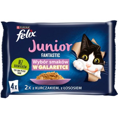 Felix Fantastic Junior s kuřetem a lososem v želé 4 x 85 g