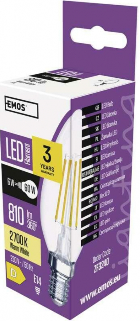 Emos LED žárovka Filament svíčka E14 6 W 60 W 810 lm teplá bílá