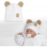 Baby Nellys Dvouvrstvá žebrovaná čepička s oušky boucle medvídek bílá – Hledejceny.cz