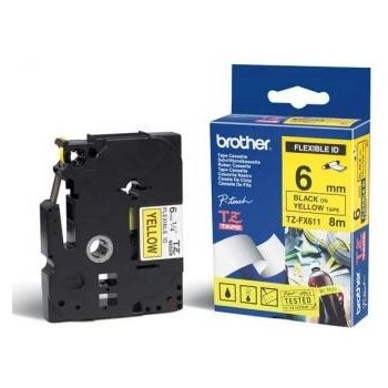 Brother originální páska do tiskárny štítků, Brother, TZE-FX611, černý tisk/žlutý podklad, laminovaná, 8m, 6mm, flexibilní