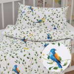 Biante Dětské povlečení Sandra SA-501 Modří ptáčci a větvičky na bílém 90 x 130 cm 40 x 60 cm – Sleviste.cz