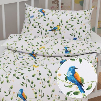 Biante Dětské povlečení Sandra SA-501 Modří ptáčci a větvičky na bílém 90 x 130 cm 40 x 60 cm – Sleviste.cz