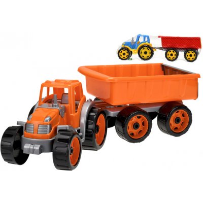 Mikrotrading Traktor se sklápěcím přívěsem 54 cm oranžový v síťce – Zbozi.Blesk.cz