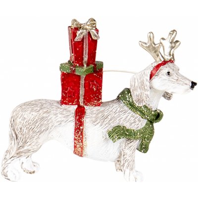 Vánoční dekorativní soška psa s dárky 9*3*8 cm – Zboží Mobilmania