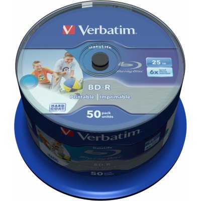 Média VERBATIM BD-R SL DataLife 25GB, 6x, printable, spindle 50 ks (43812)
