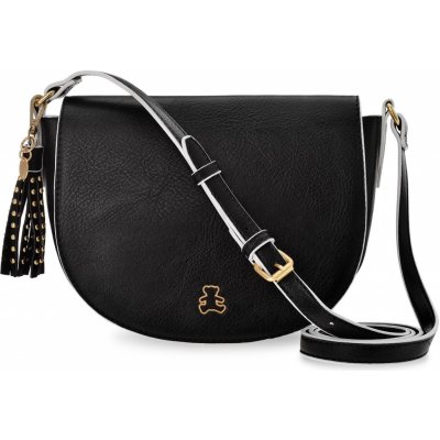 LuluCastagnette kabelka crossbody taška na rameno dámská kabelka půlměsíc s přivěskem střapci a cvočky černá
