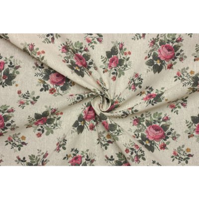 Len dekorační směsový - Květinový vzor růže – Sleviste.cz