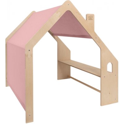 MeowBaby Přírodní dřevěný domeček pro děti Růžová střecha – Sleviste.cz