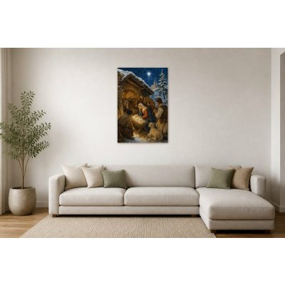 Obraz na plátně – Vánoční betlém pod zářící hvězdou 70 × 105 cm – Hledejceny.cz