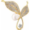 Brož JwL Luxury Pearls perlová brož s krystaly Lístky 2v1 JL0817