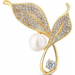 JwL Luxury Pearls perlová brož s krystaly Lístky 2v1 JL0817