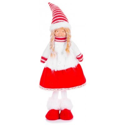 MagicHome Postavička Vánoce Holčička v šatech látková červeno-bílá 17x13x48 cm – Hledejceny.cz