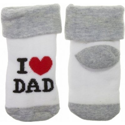 Kojenecké froté bavlněné ponožky I Love Dad bílo šedé proužek – Zboží Mobilmania