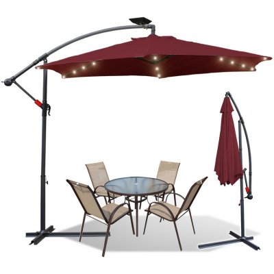 Jiubiaz 3m slunečník UV40+ Camping Pendulum Umbrella Pavilion LED Solar Garden Umbrella with LED Červená – Zboží Mobilmania