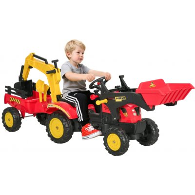 HOMCOM Šlapací traktor s přívěsem Šlapací bagr Traktor s čelním nakladačem – Sleviste.cz