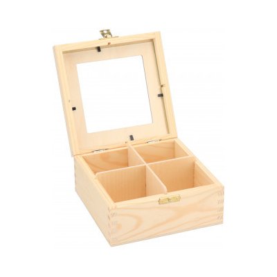 ČistéDřevo Dřevěná krabička se sklem 4 přihrádky – Zboží Mobilmania