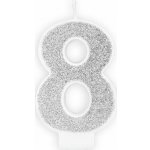 PartyDeco Svíčka na dort 8 STŘÍBRNÁ TŘPYTIVÁ – Sleviste.cz