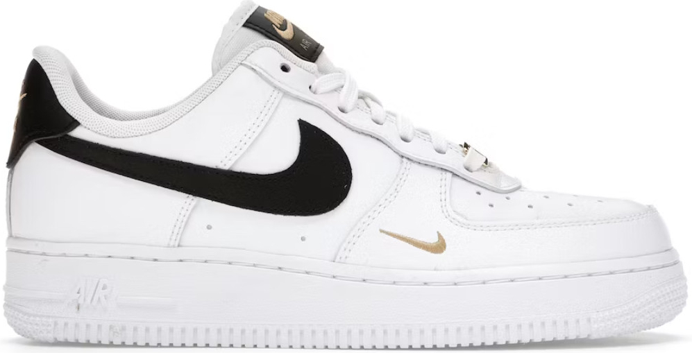 Nike Air Force 1 Low \'07 Essential White Black Gold Mini Swoosh