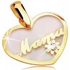 Přívěsky Šperky Eshop Přívěsek ze žlutého 14K zlata perleťové srdce s nápisem Mama a kvítkem S1GG17.33