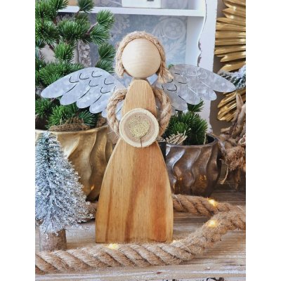 Přírodní dřevěný anděl se srdíčkem Heart gold - 23*5*26cm - J-Line by Jolipa – Hledejceny.cz