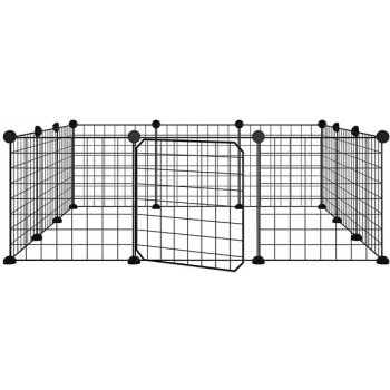 zahrada-XL 12 panelová ohrádka pro zvířata s dvířky černá 35 x 35 cm ocel