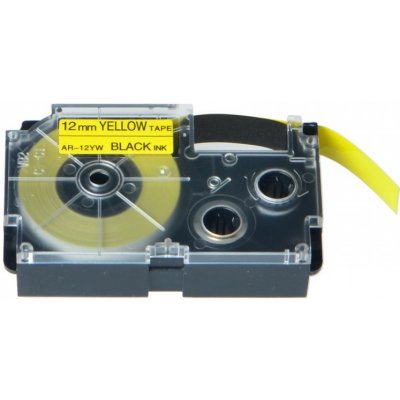 Alternativní páska pro Casio XR-12YW, 12 mm x 8 m, černý tisk + žlutý podklad – Zboží Mobilmania