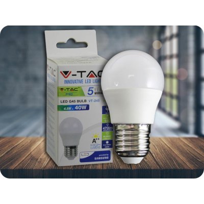 V-tac E27 LED žárovka 4.5W, 470lm, G45, SAMSUNG CHIP Teplá bílá – Zboží Mobilmania