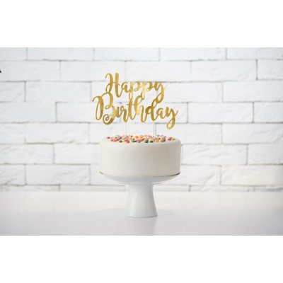 PartyDeco Ozdoba na tortu Happy Birthday zlatá – Sleviste.cz