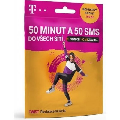 Dobíjecí SIM karta T-MOBILE TWIST 50 minut a 50 SMS s kreditem 100,- Kč – Sleviste.cz